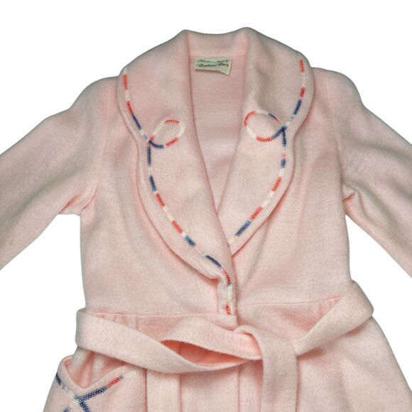BEATRICE PINES Vintage Robes Womens M Pink Soft Embroidered Belted Chic Relaxed - Picture 2 of 14